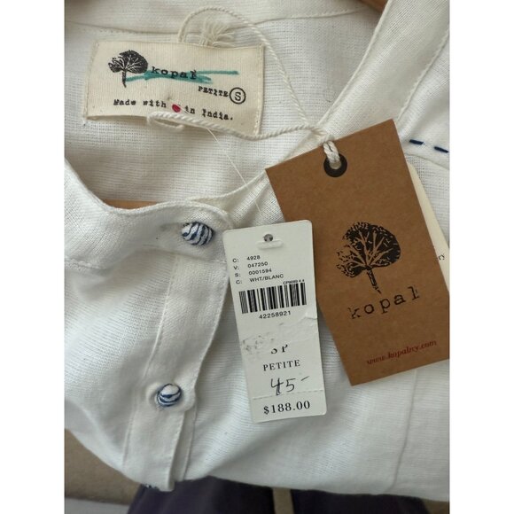 New KOPAL Anthropologie White Tunic Dress w/ Multicolor Stripes 3/4 Sleeves Sz S - Picture 7 of 10